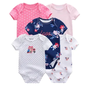 Kiddiezoom Summer 5 Piece Fashion Cartoon Boys and Girls Bodysuits
