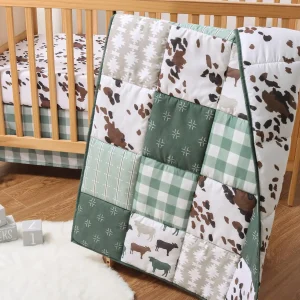 3-Piece Baby Crib Bedding Set - Boho Farmhouse Cow Print,